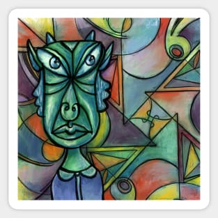 Intense lady in an abstract painting Sticker